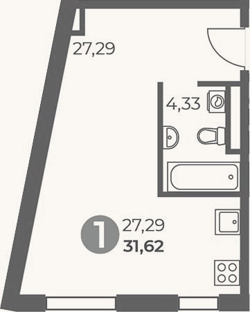 Планировка: Студия, 31,6 м²