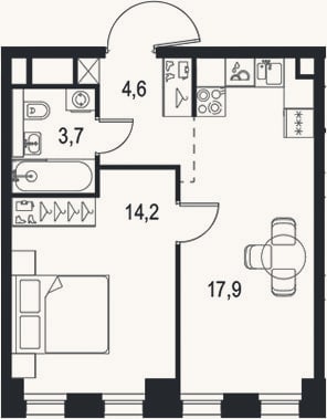 Планировка: 2-к, 40,4 м²