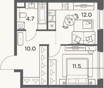 Планировка: 1-к, 38,2 м²