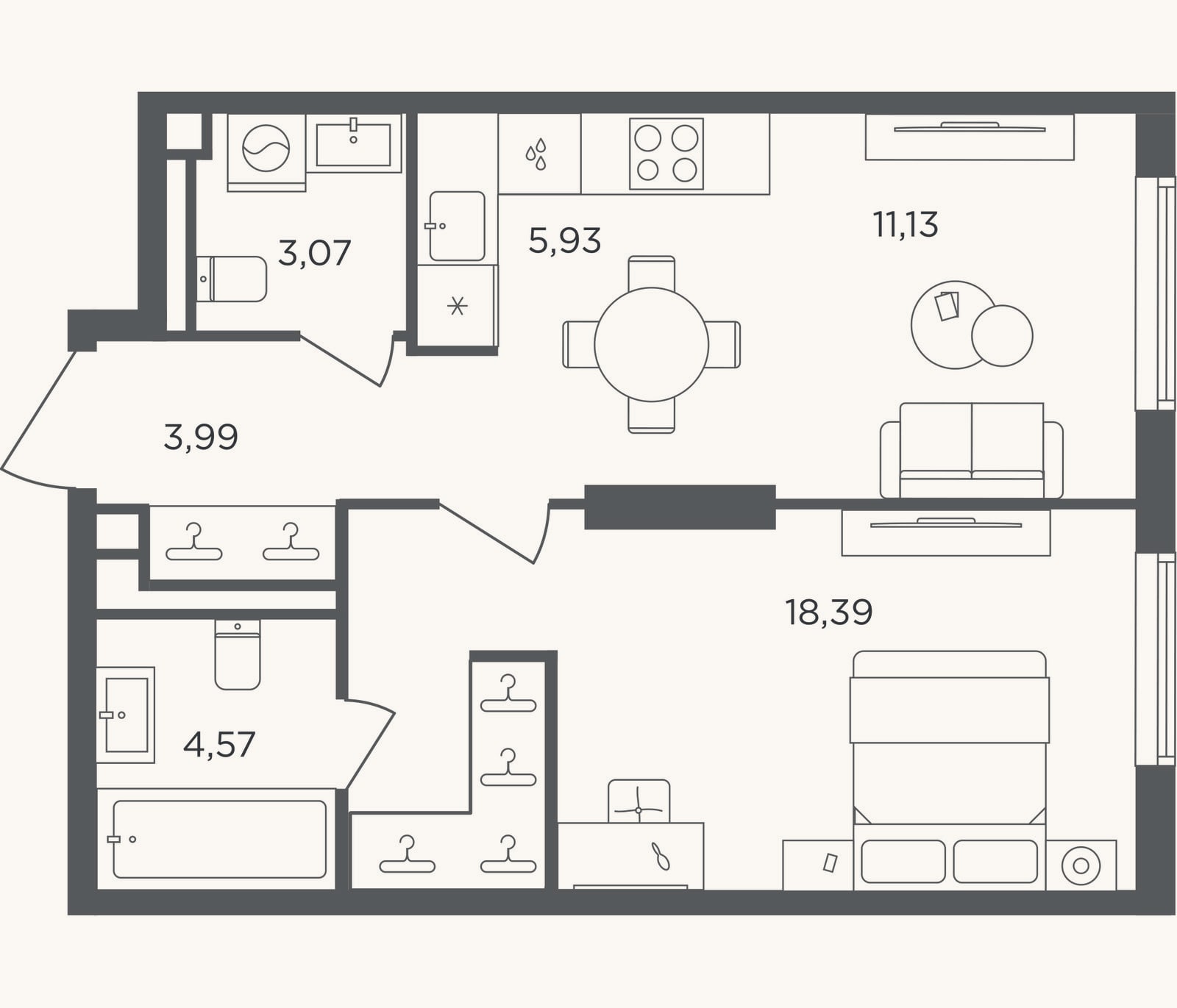Планировка: 2-к, 47,1 м²