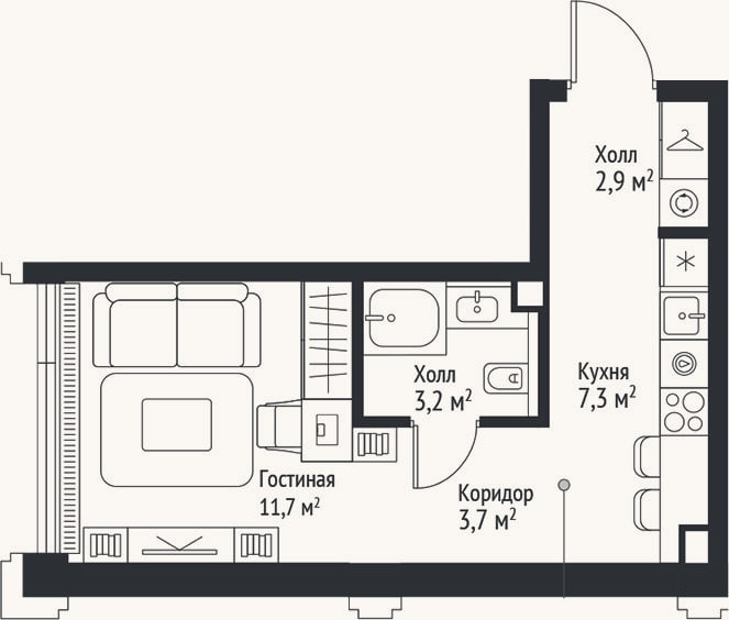 Планировка: Студия, 28,8 м²