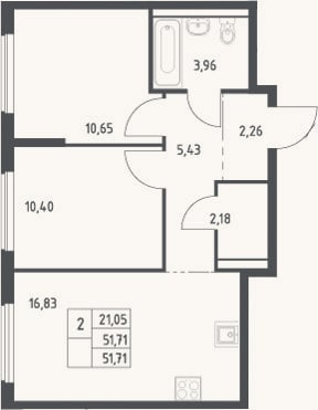 Планировка: 3-к, 51,7 м²