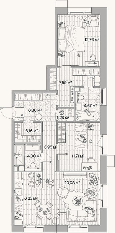 Планировка: 3-к, 82,3 м²
