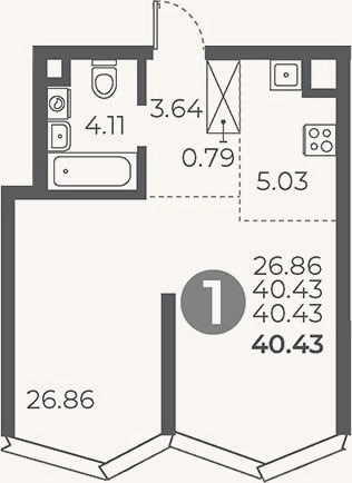 Планировка: Студия, 40,4 м²