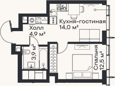 Планировка: 2-к, 35,3 м²