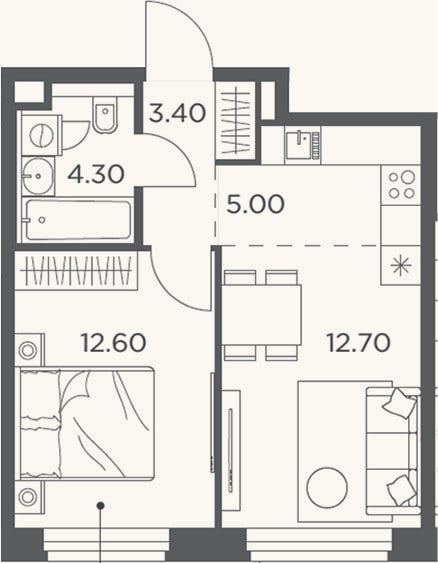 Планировка: 2-к, 38 м²