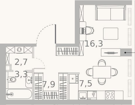 Планировка: Студия, 37,7 м²