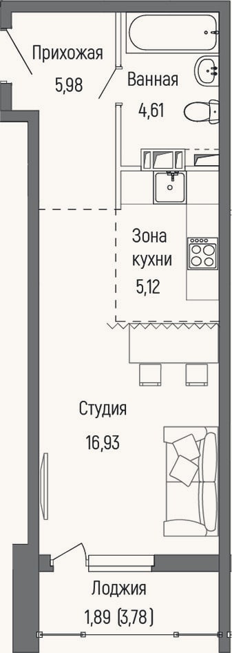 Планировка: Студия, 32,6 м²