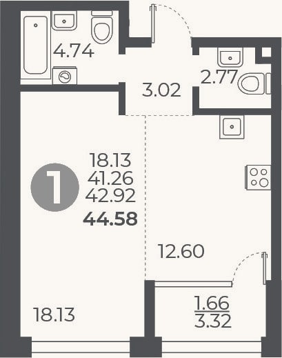 Планировка: Студия, 41,3 м²