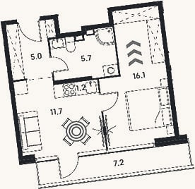 Планировка: 1-к, 39,7 м²