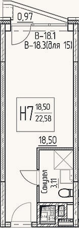 Планировка: Студия, 21,6 м²