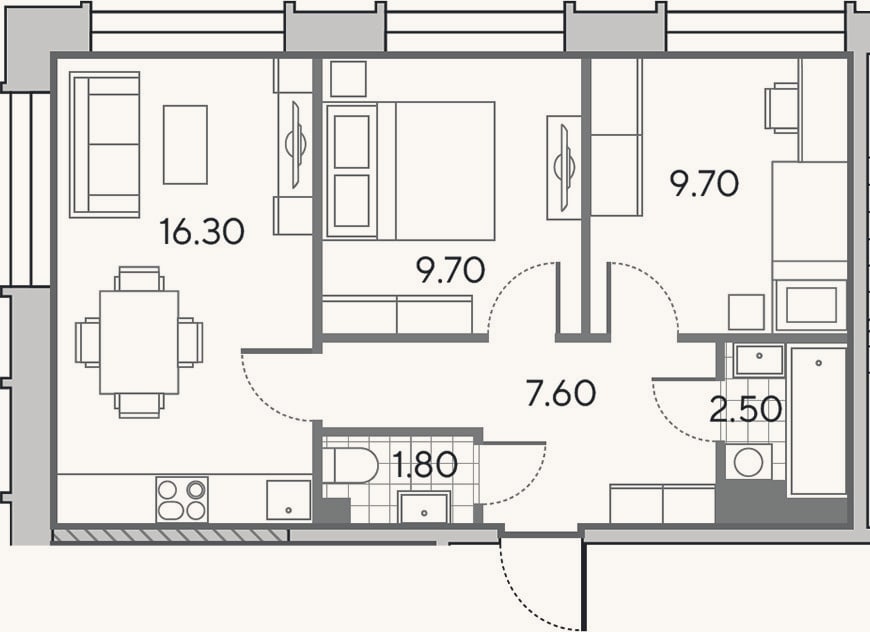 Планировка: 3-к, 47,6 м²