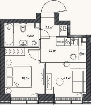 Планировка: 2-к, 31,5 м²