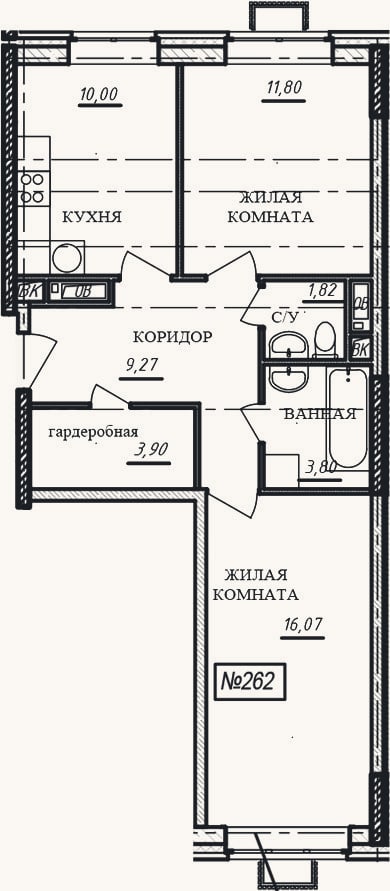 Планировка: 2-к, 56,7 м²