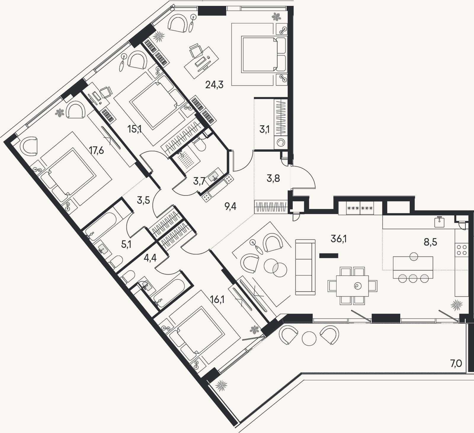 Планировка: 4+ к, 150,7 м²