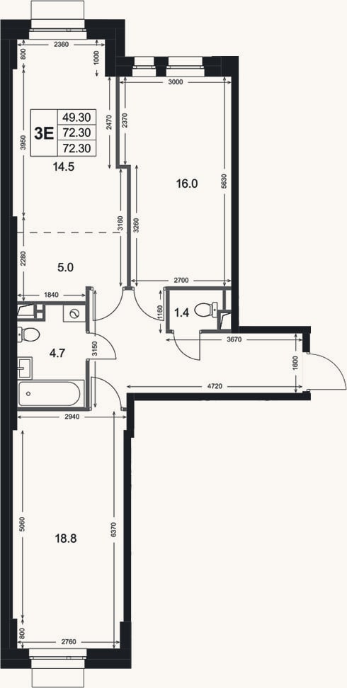 Планировка: 3-к, 72,3 м²