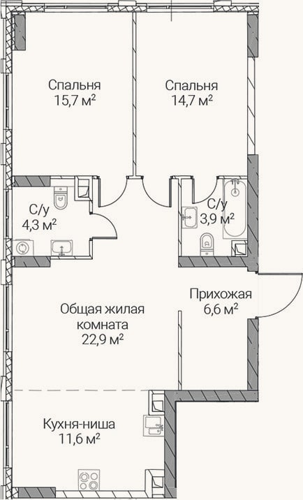 Планировка: 3-к, 79,7 м²
