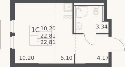Планировка: Студия, 22,8 м²