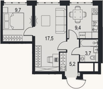 Планировка: 2-к, 45,5 м²