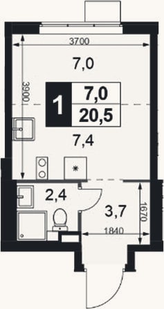 Планировка: Студия, 20,5 м²