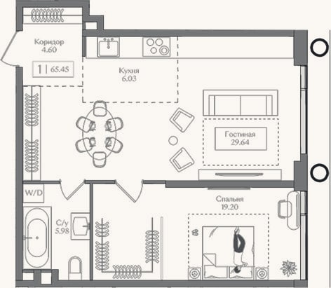 Планировка: 2-к, 65,5 м²