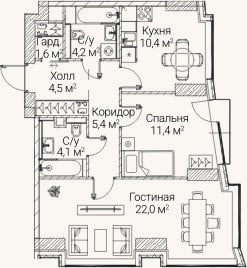 Планировка: 2-к, 63,5 м²