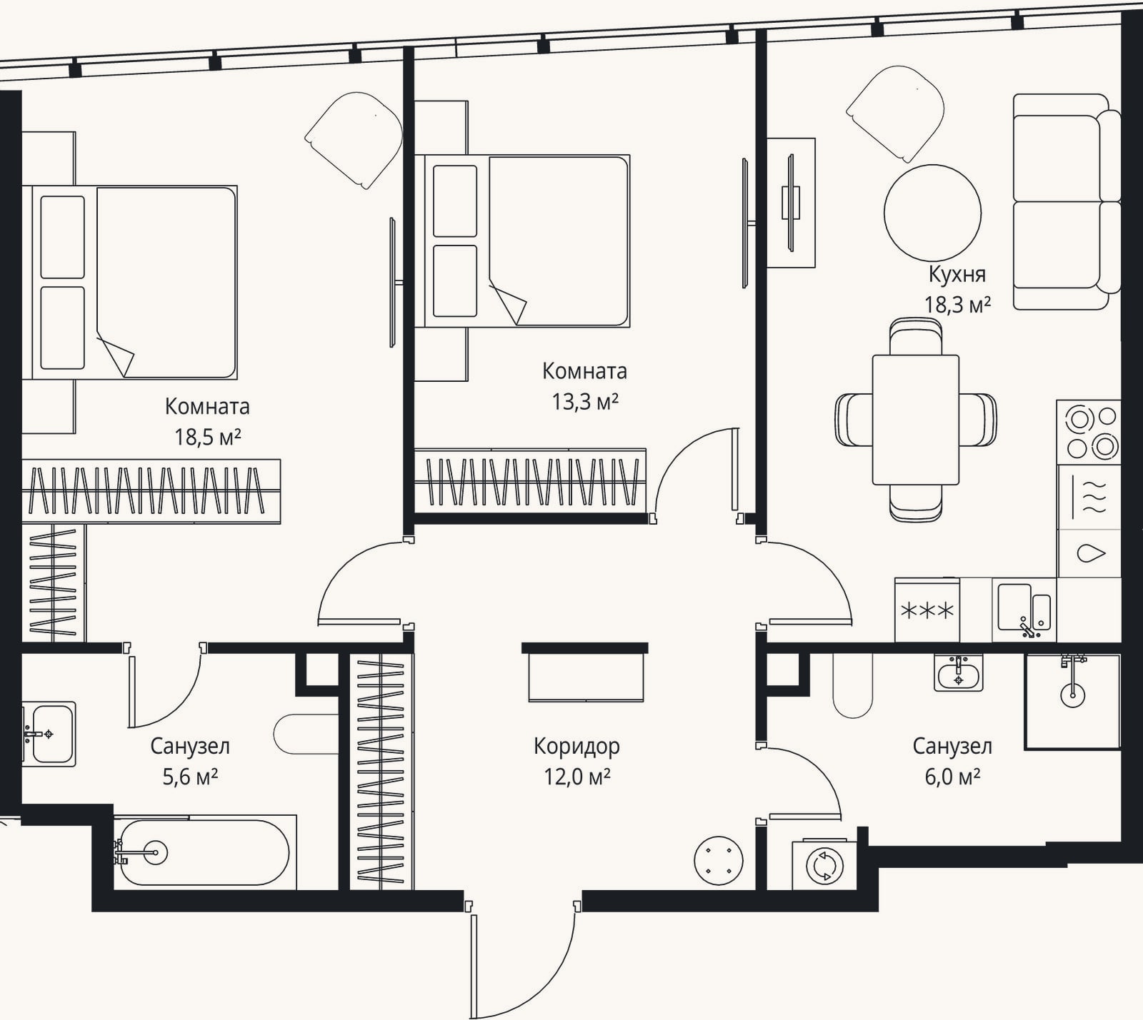 Планировка: 3-к, 73,7 м²
