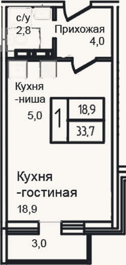 Планировка: Студия, 30,7 м²