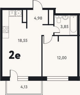 Планировка: 2-к, 39,5 м²
