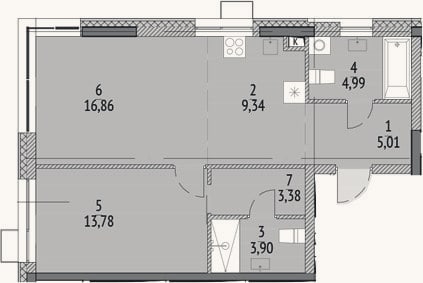Планировка: 2-к, 57,3 м²