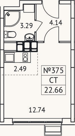 Планировка: Студия, 22,7 м²