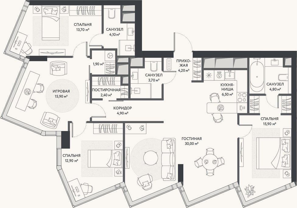 Планировка: 4+ к, 120,9 м²