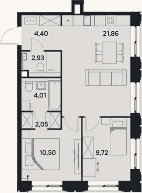 Планировка: 3-к, 55,5 м²