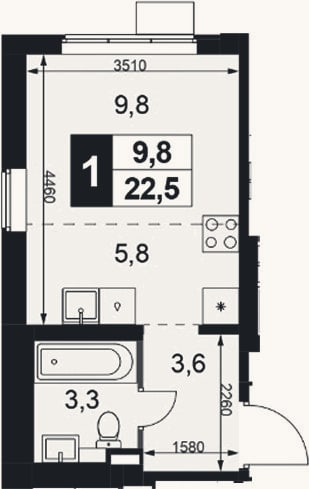 Планировка: Студия, 22,3 м²
