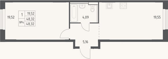 Планировка: 2-к, 48,3 м²