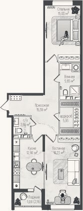 Планировка: 2-к, 76,2 м²