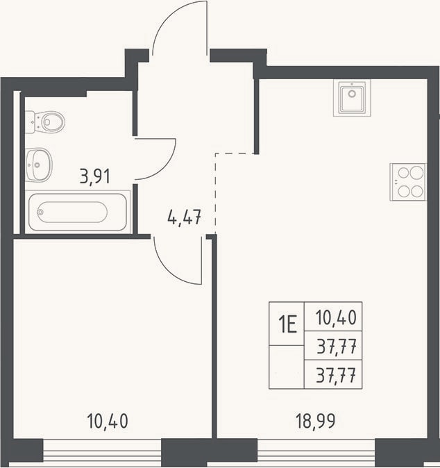 Планировка: 2-к, 37,8 м²
