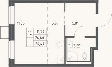 Планировка: Студия, 26,4 м²