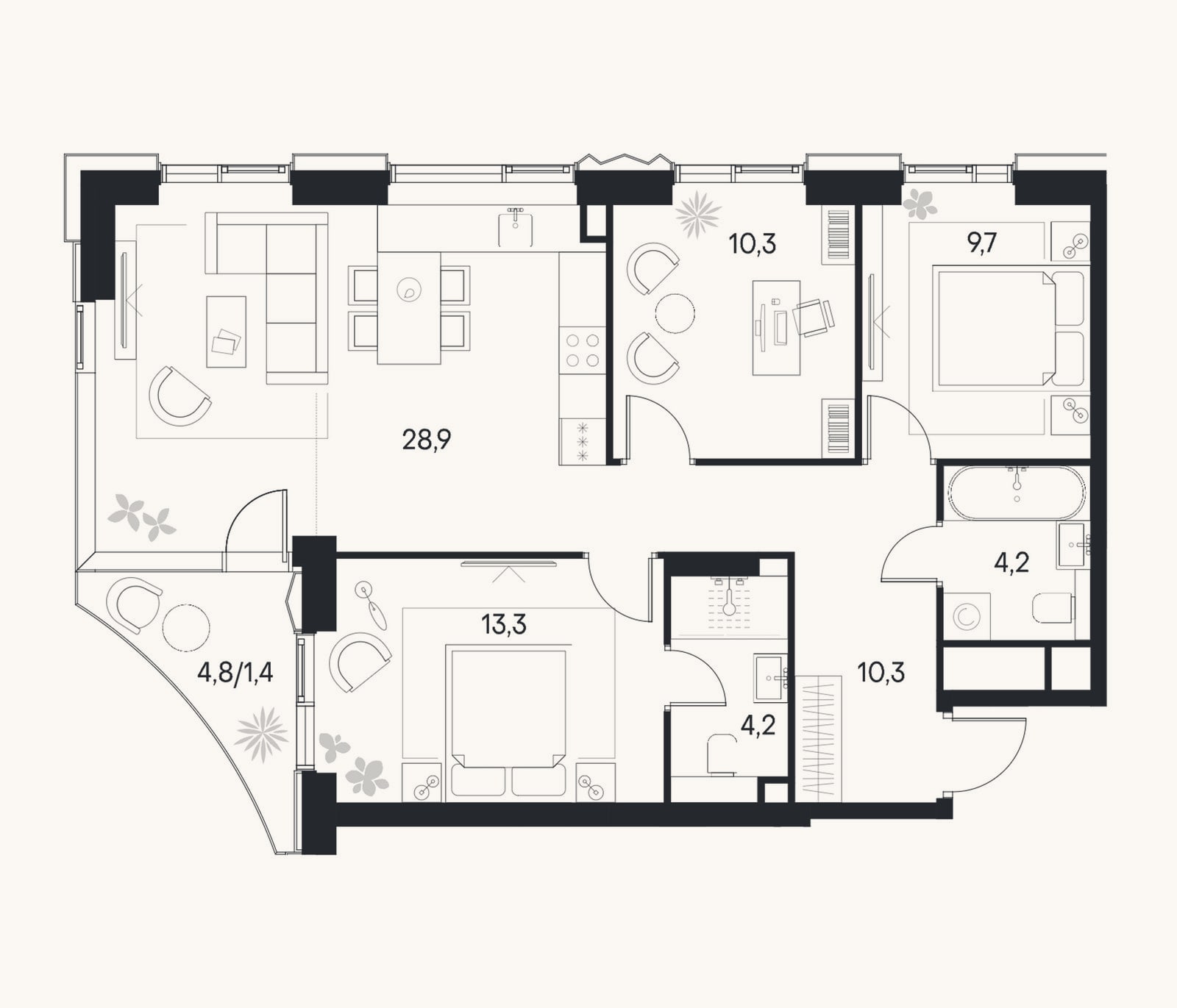 Планировка: 4+ к, 80,9 м²