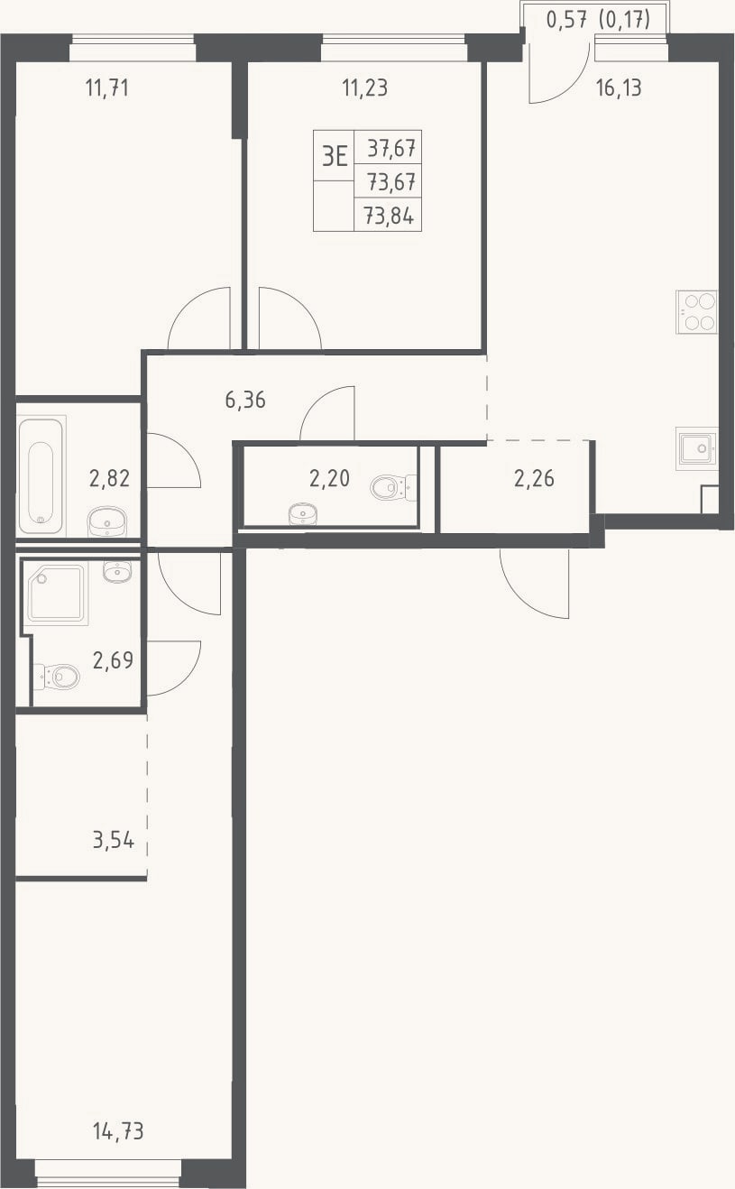 Планировка: 4+ к, 73,7 м²
