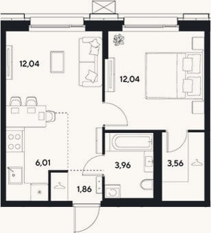 Планировка: 2-к, 39,5 м²