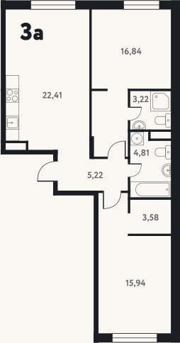 Планировка: 3-к, 72,9 м²