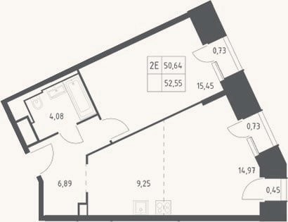 Планировка: 2-к, 50,6 м²