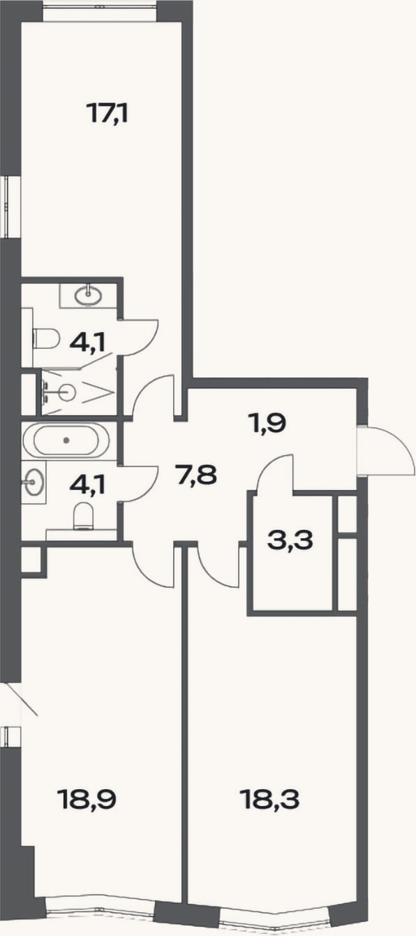 Планировка: 3-к, 76,6 м²