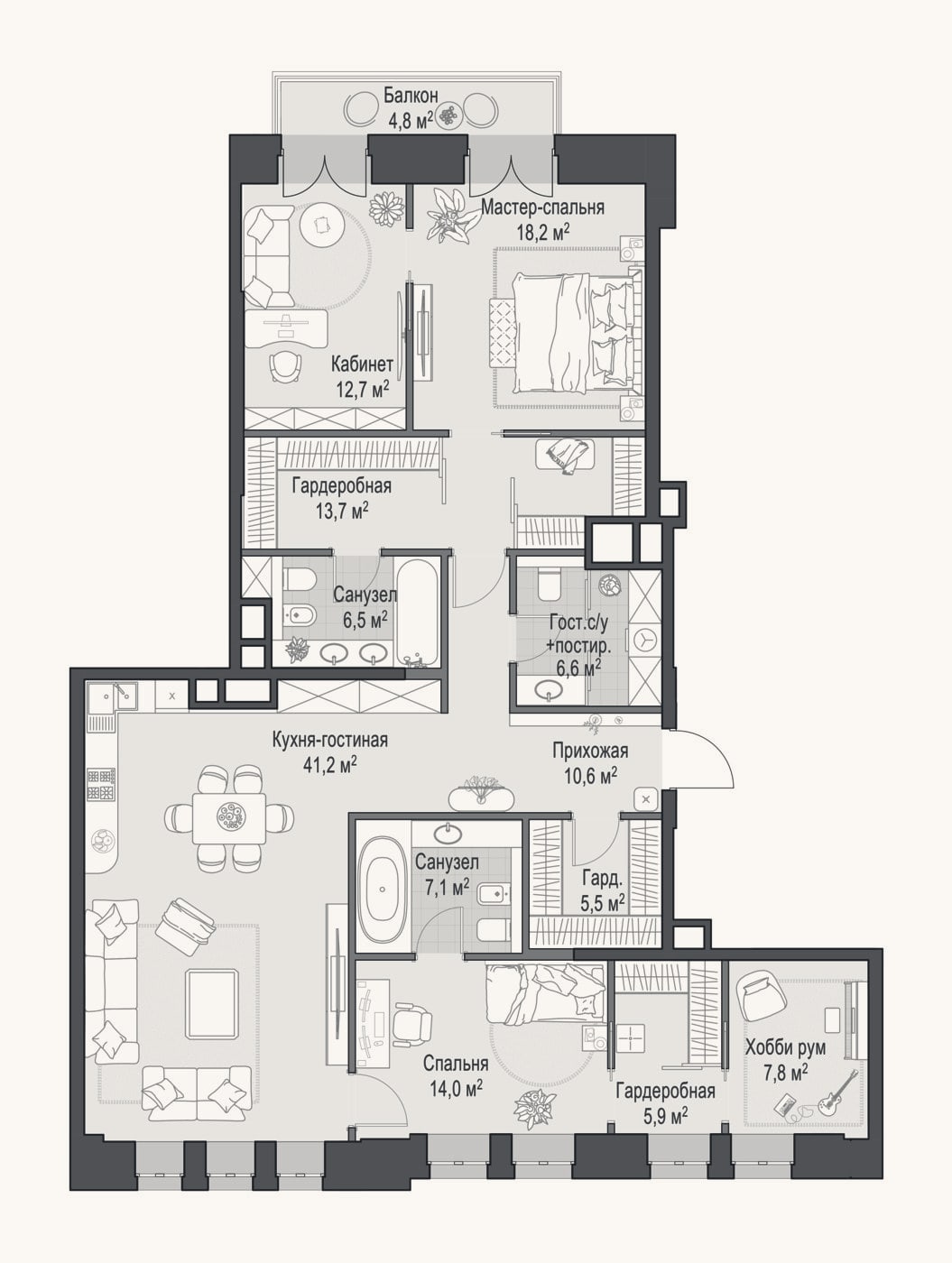 Планировка: 4+ к, 150,3 м²
