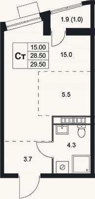 Планировка: Студия, 28,5 м²