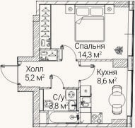 Планировка: 1-к, 31,9 м²