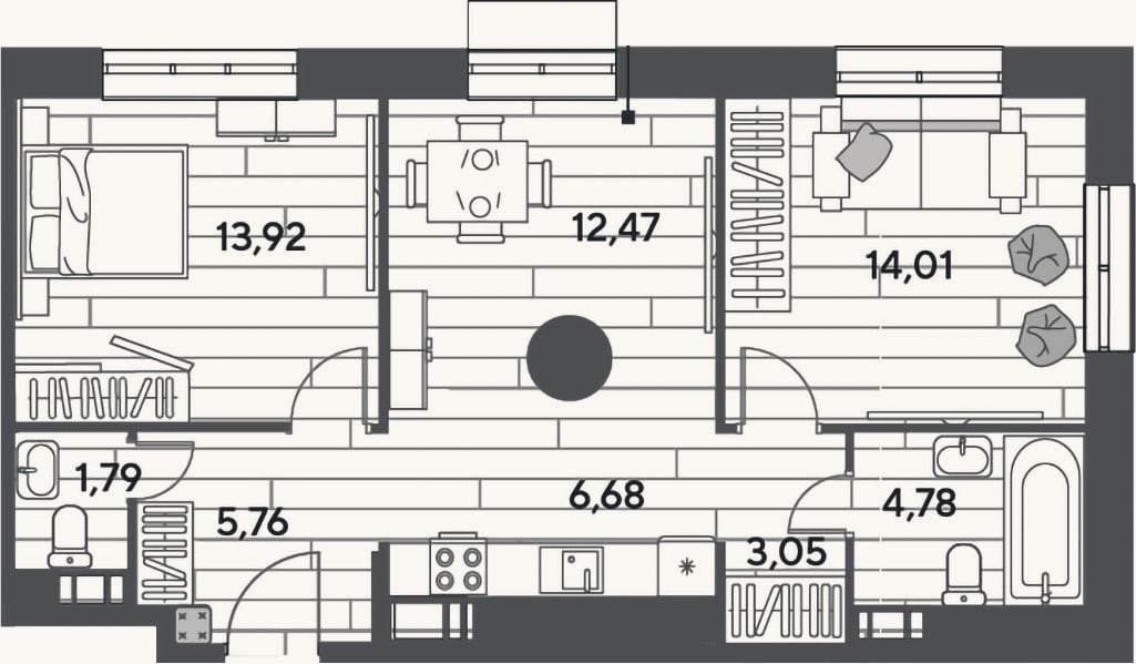 Планировка: 3-к, 62,5 м²