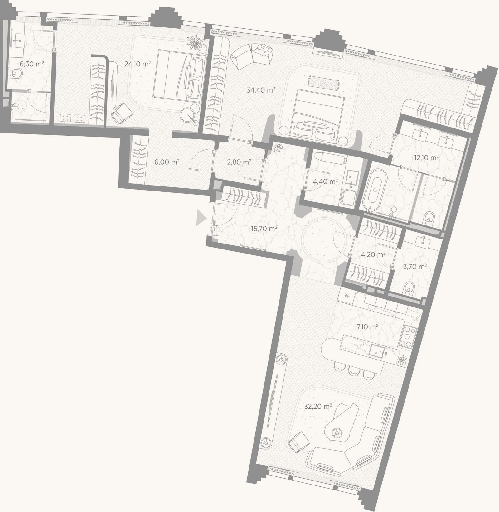 Планировка: 3-к, 153 м²