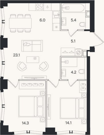 Планировка: 3-к, 72,2 м²